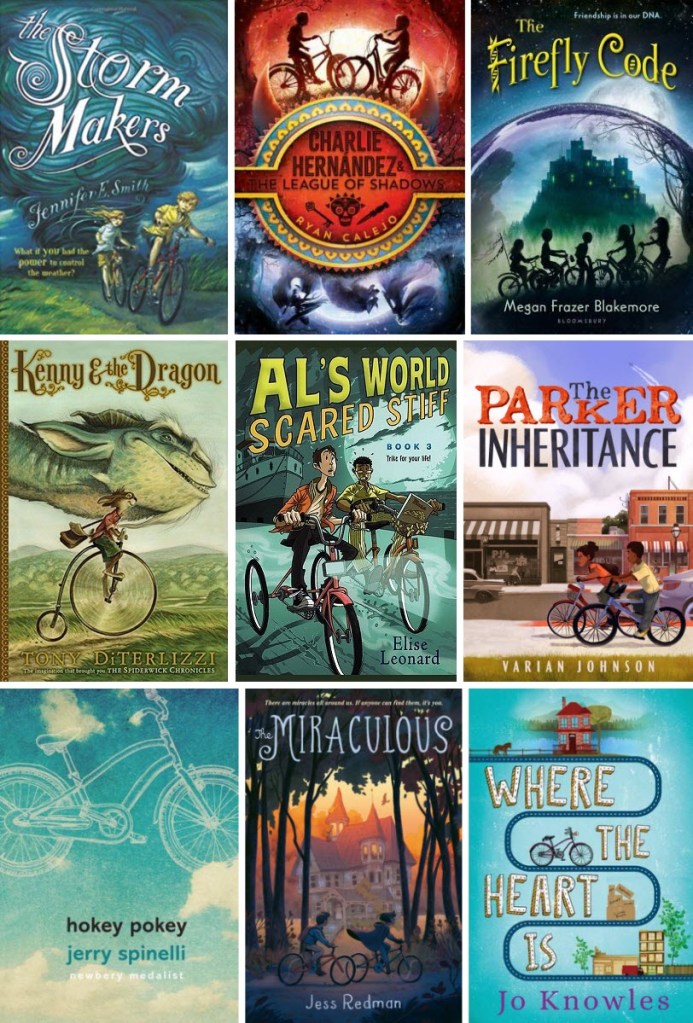 Book covers for The Storm Makers, Charlie Hernandez and the League of Shadows, The Firefly Code, Kenny & the Dragon, Al's World: Scared Stiff, The Parker Inheritance, Hokey Pokey, The Miraculous, and Where the Heart Is