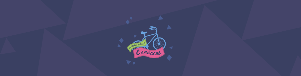 Header for April 2019: Vehicles features the Middle Grade Carousel banner and a bicycle.