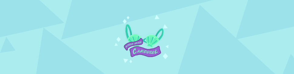 Header for May 2019: Mermaids features the Middle Grade Carousel banner and a shell bikini.