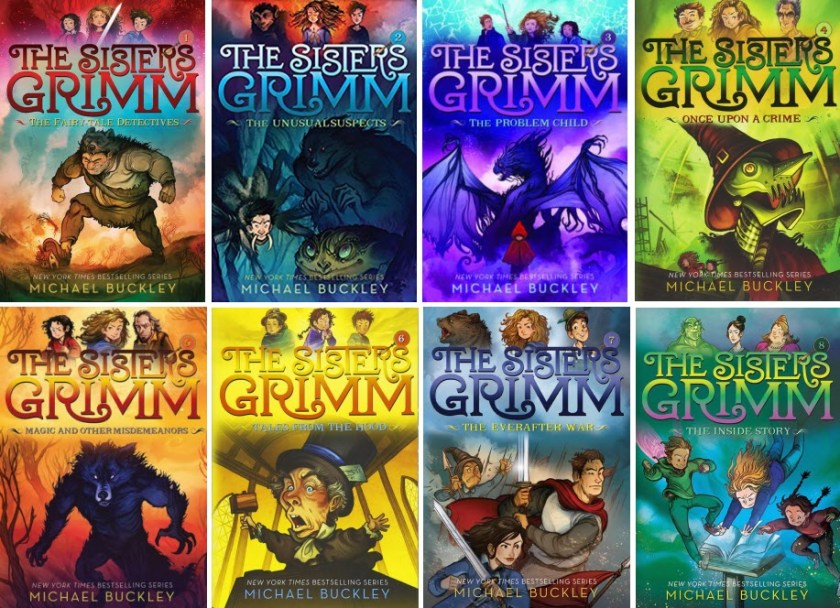 Book covers of The Sisters Grimm series, books 1-8