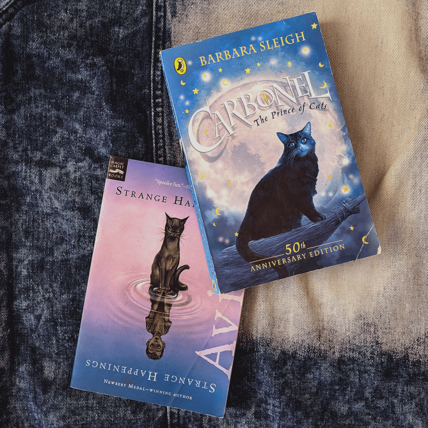Bookstagram photo featuring Carbonel: The Prince of Cats by Barbara Sleigh & Strange Happenings by Avi