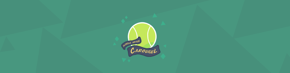 Header for September 2019: Sports features the Middle Grade Carousel banner and a tennis ball.