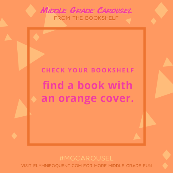 From the Bookshelf: find a book with an orange cover.