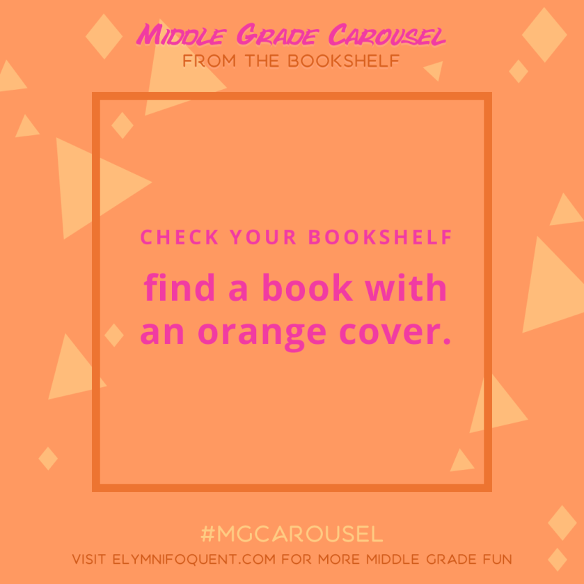 From the Bookshelf: find a book with an orange cover.