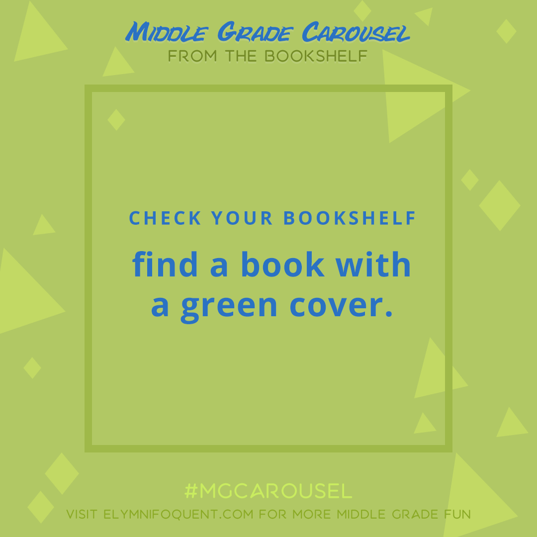 From the Bookshelf: find a book with a green cover.