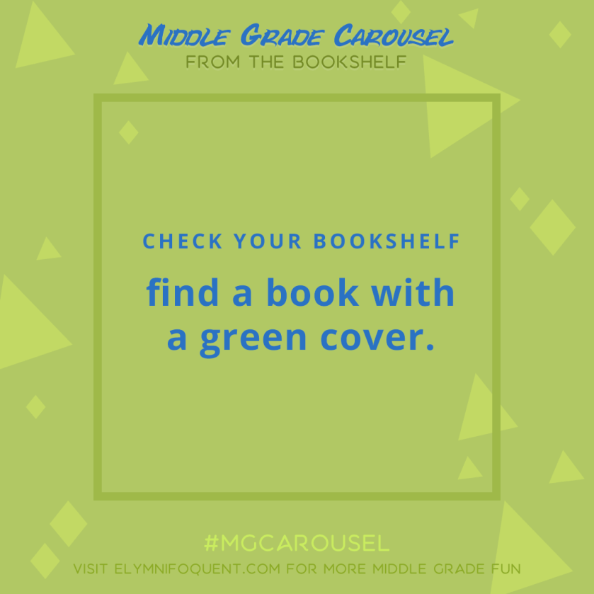 From the Bookshelf: find a book with a green cover.