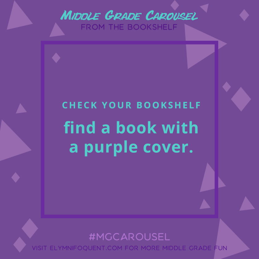 From the Bookshelf: find a book with a purple cover.