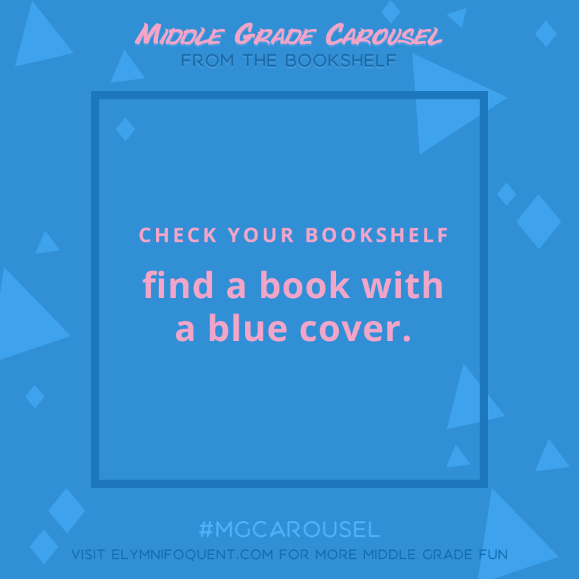 From the Bookshelf: find a book with a blue cover.