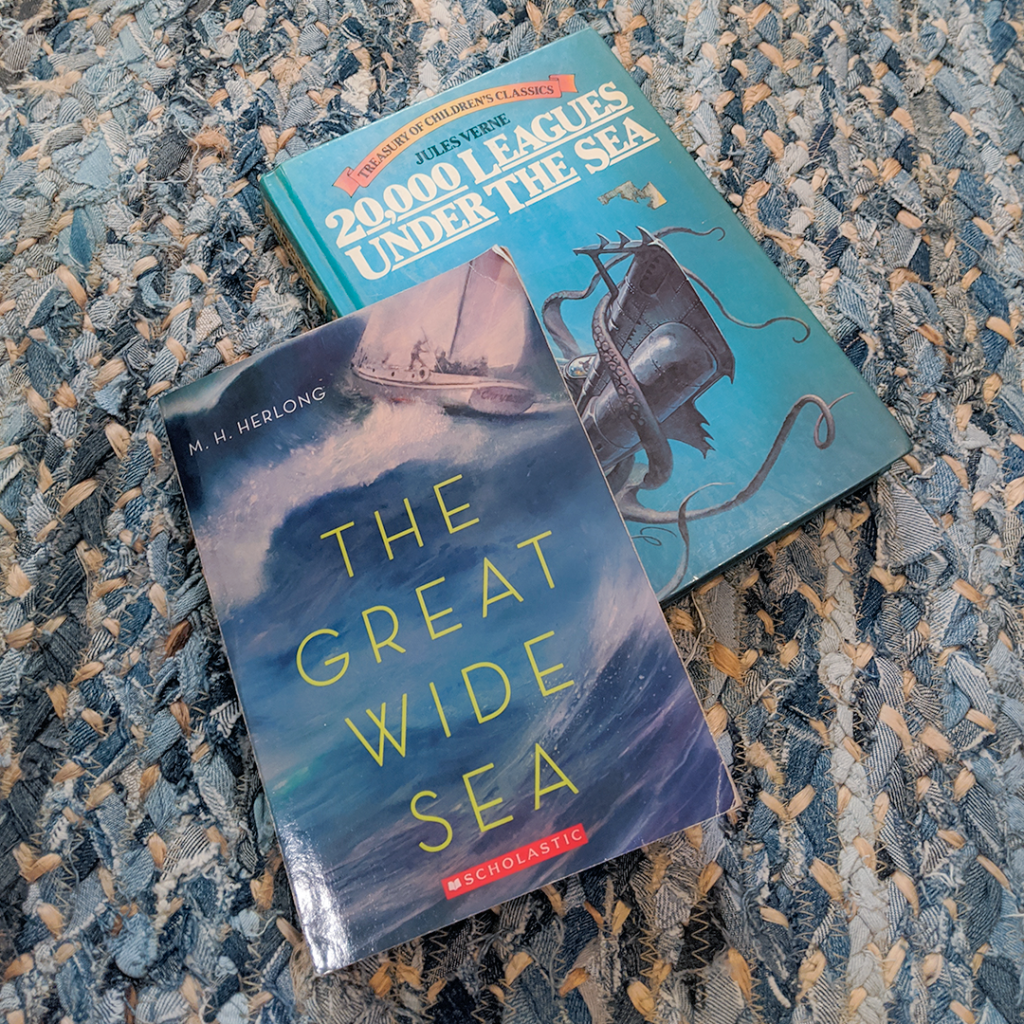 Bookstagram photo featuring 20,000 LEAGUES UNDER THE SEA by Jules Verne & THE GREAT WIDE SEA by M. H. Herlong