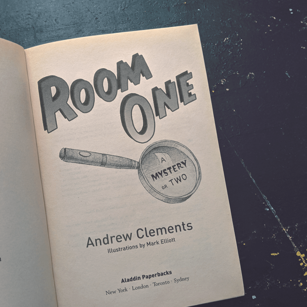 Bookstagram photo features the front page of ROOM ONE: A Mystery or Two by Andrew Clements