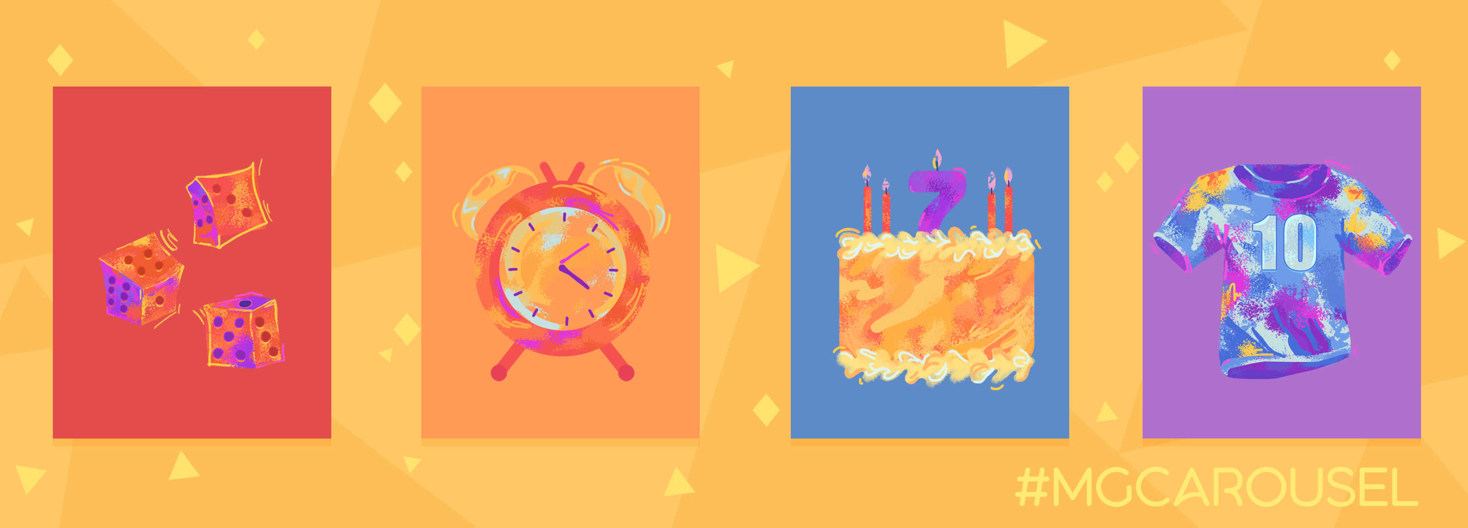Bookmark for September 2020 features number themed illustrations including colorful game dice, an antique-style alarm clock, a birthday cake with candles, and a sport's jersey.