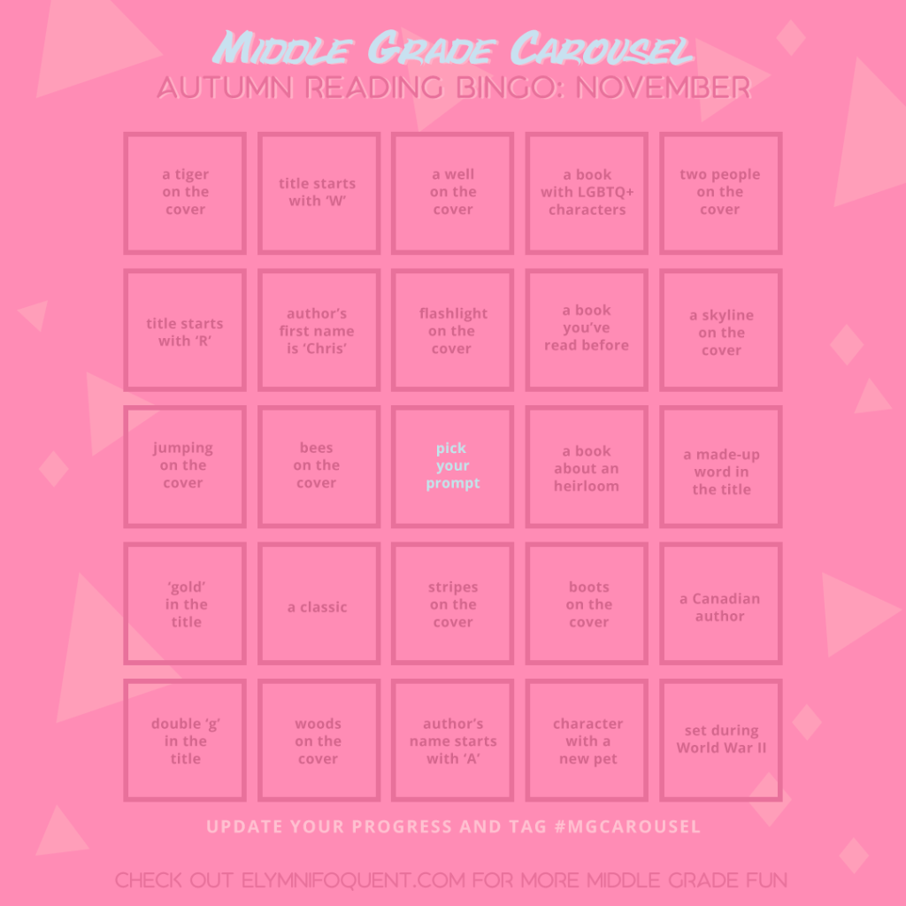 Autumn Reading Bingo card for November at Middle Grade Carousel