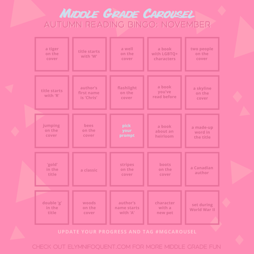 Autumn Reading Bingo card for November at Middle Grade Carousel