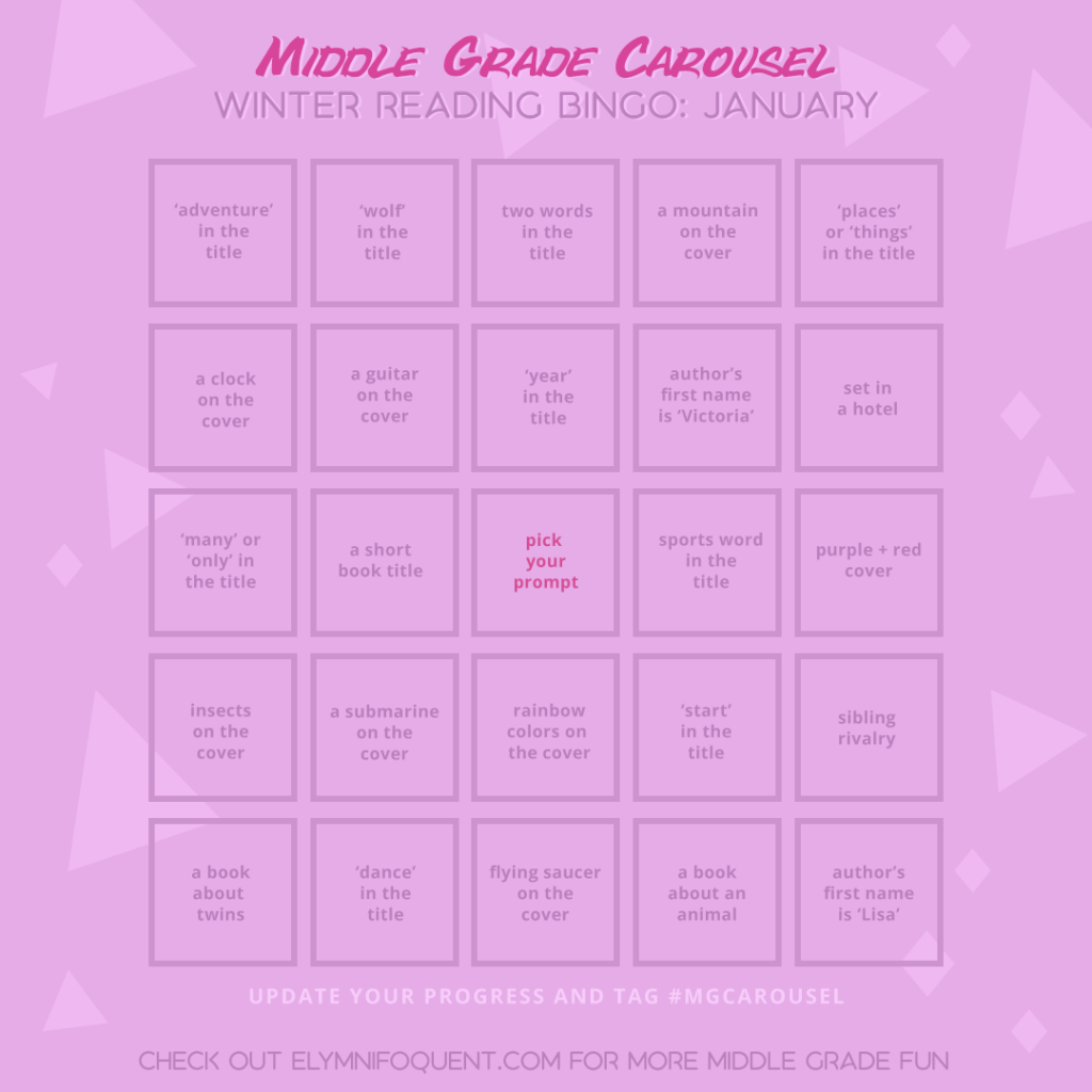 Winter Reading Bingo card for January at Middle Grade Carousel
