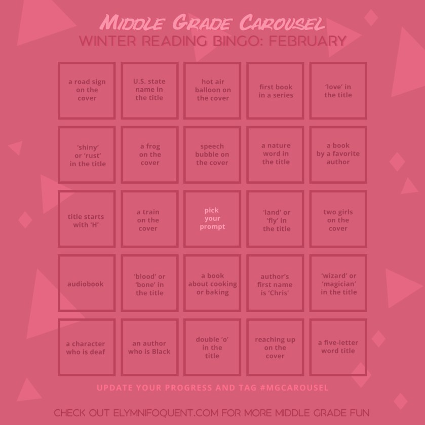 Winter Reading Bingo card for February at Middle Grade Carousel