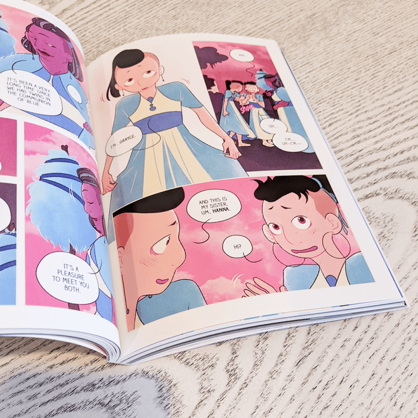 Bookstagram photo featuring the interior of teh graphic novel THE DEEP AND DARK BLUE by Niki Smith