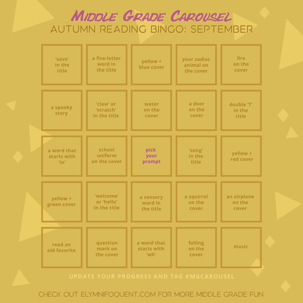 Autumn Reading Bingo card for September at Middle Grade Carousel.