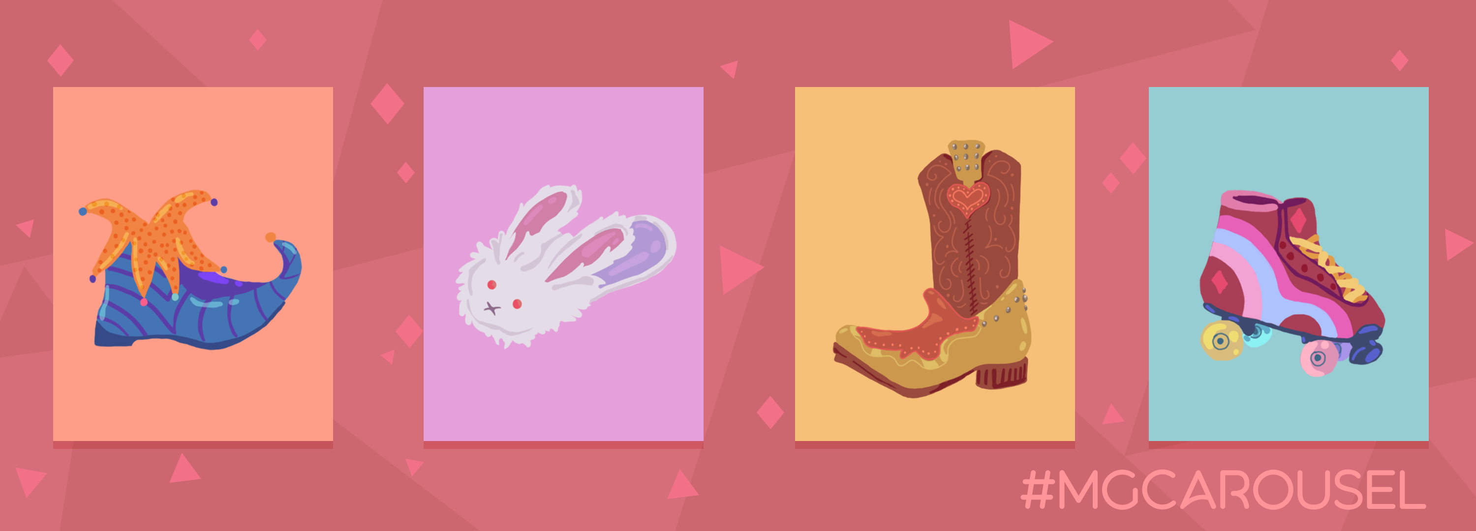 Bookmark for November 2021 features illustrations of shoes, including a jester's pointy shoe, a bunny slipper, a cowboy boot, and a roller skate.