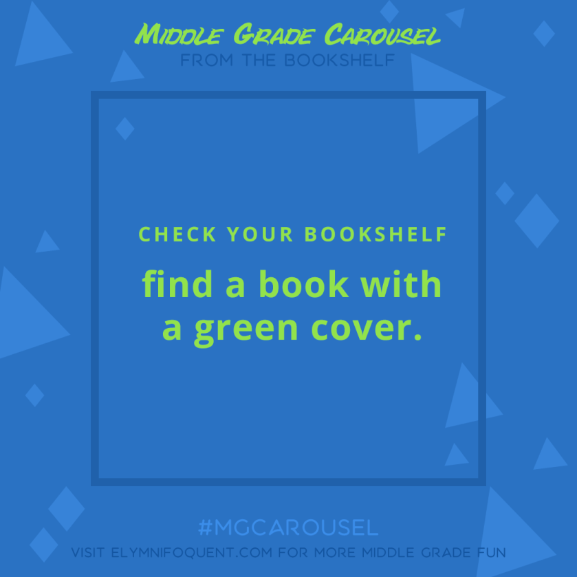 From the Bookshelf: find a book with a green cover.