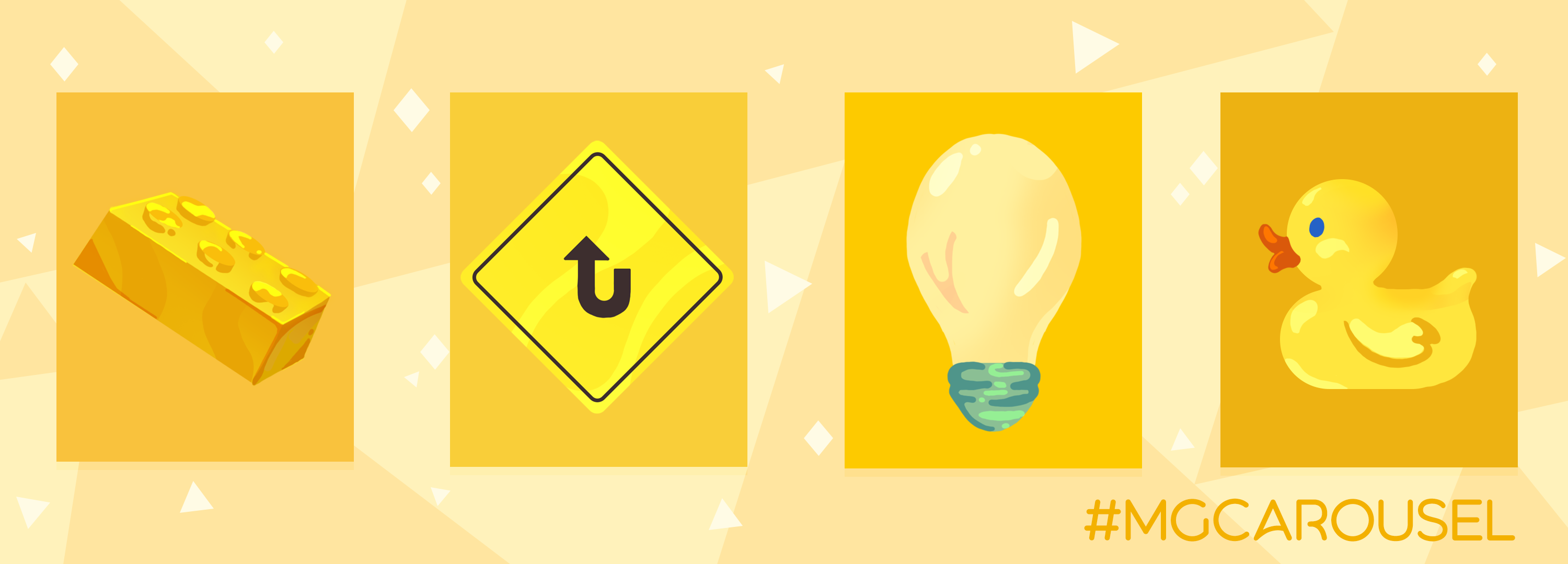 Bookmark for March 2022 features illustrations of yellow things, including a Lego brick, a road sign, a lightbulb, and a rubber duck bath toy.
