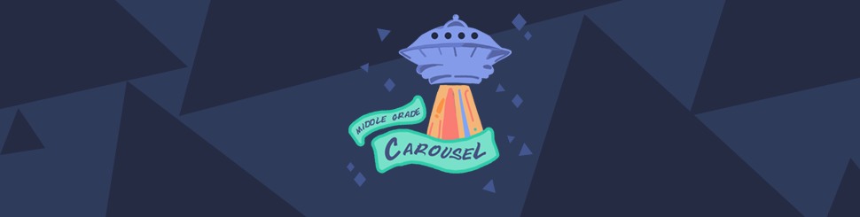 Header for June 2022: Science Fiction features the Middle Grade Carousel banner and an illustration of a UFO (unidentified flying object)