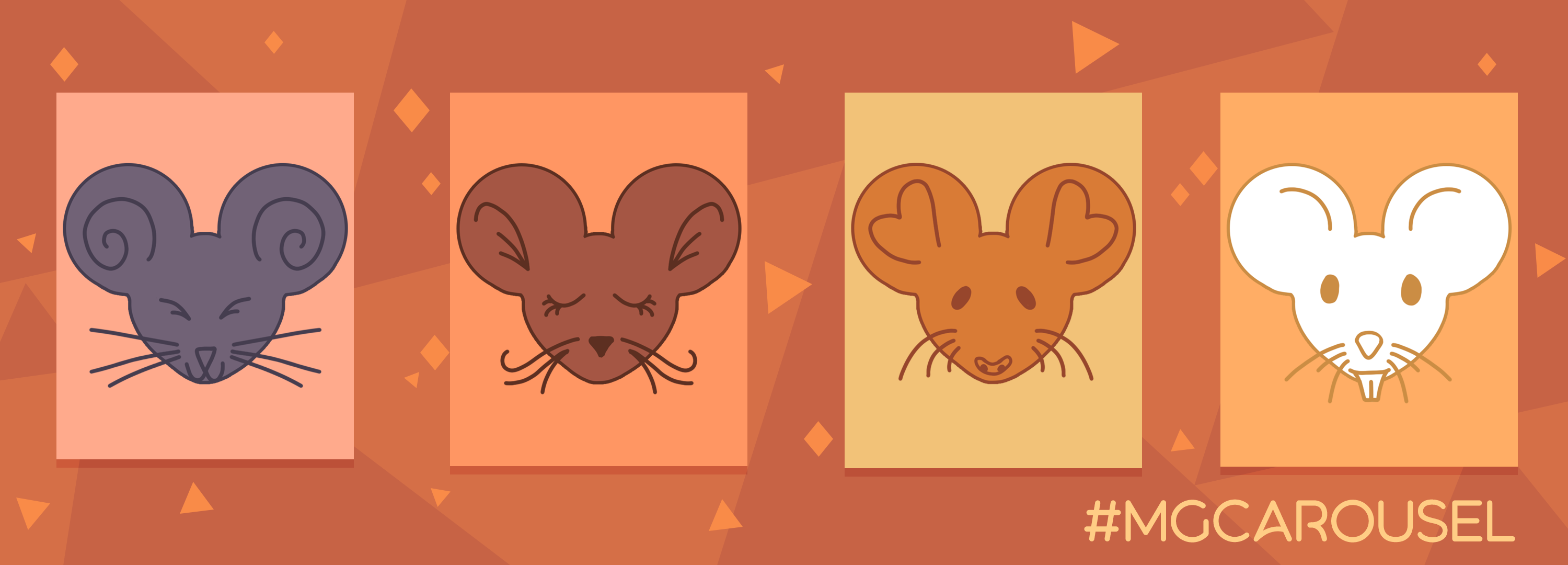Bookmark for September 2022 features illustrations of mice, including a gray mouse that looks excited, a brown mouse with curly whiskers shaped like a mustache, a golden mouse with a shy expression, and a white mouse with big front teeth.