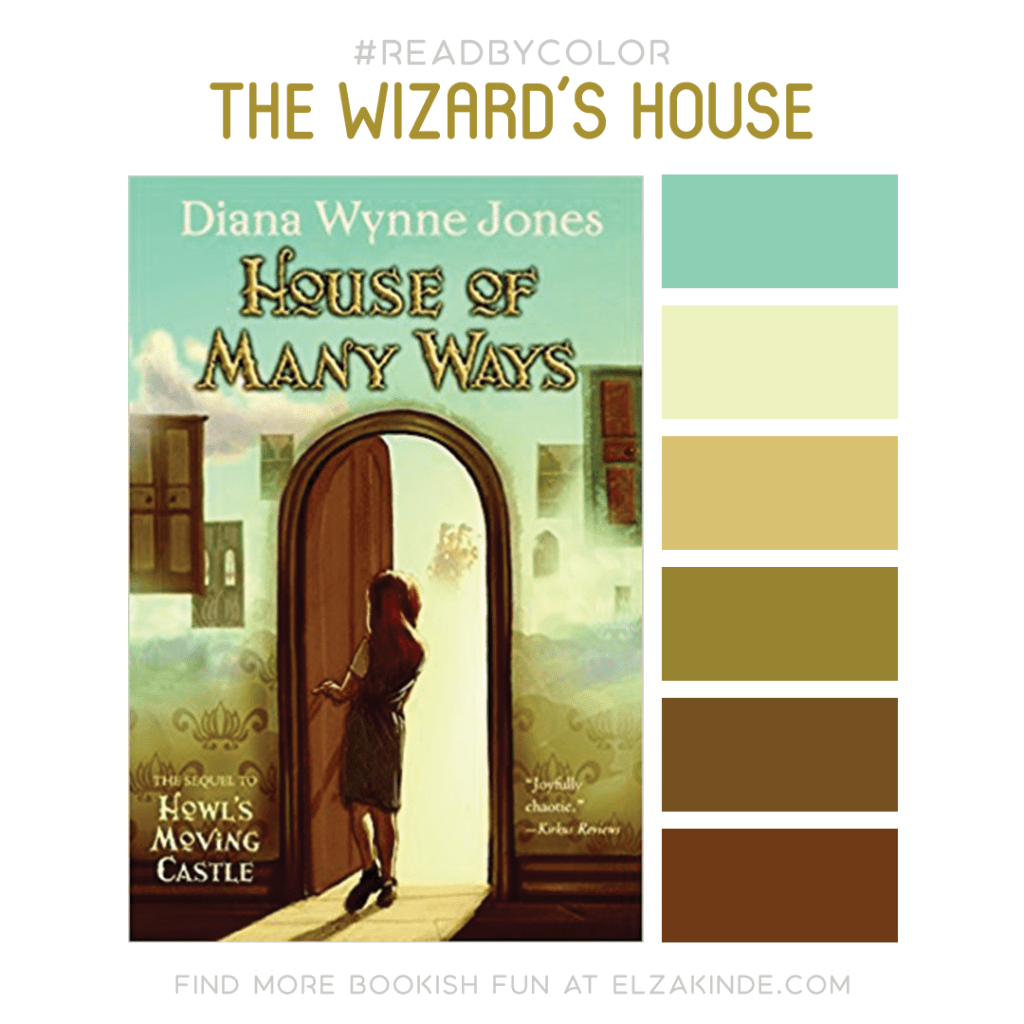 #ReadByColor color palette inspired by the book HOUSE OF MANY WAYS by Diana Wynne Jones. Find more bookish fun from Elza at ElzaKinde.com!