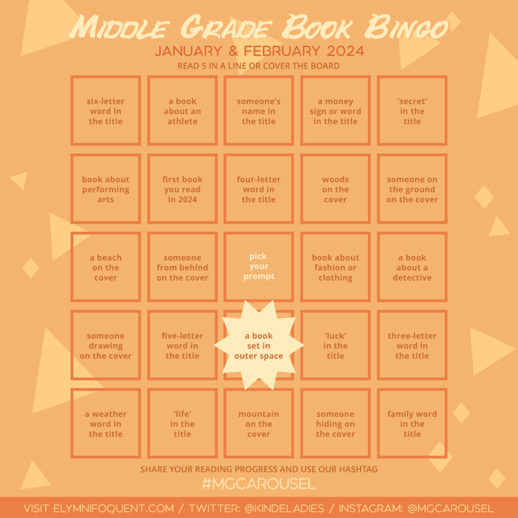 Middle Grade Book Bingo card highlighting Square D3: a book set in outer space.