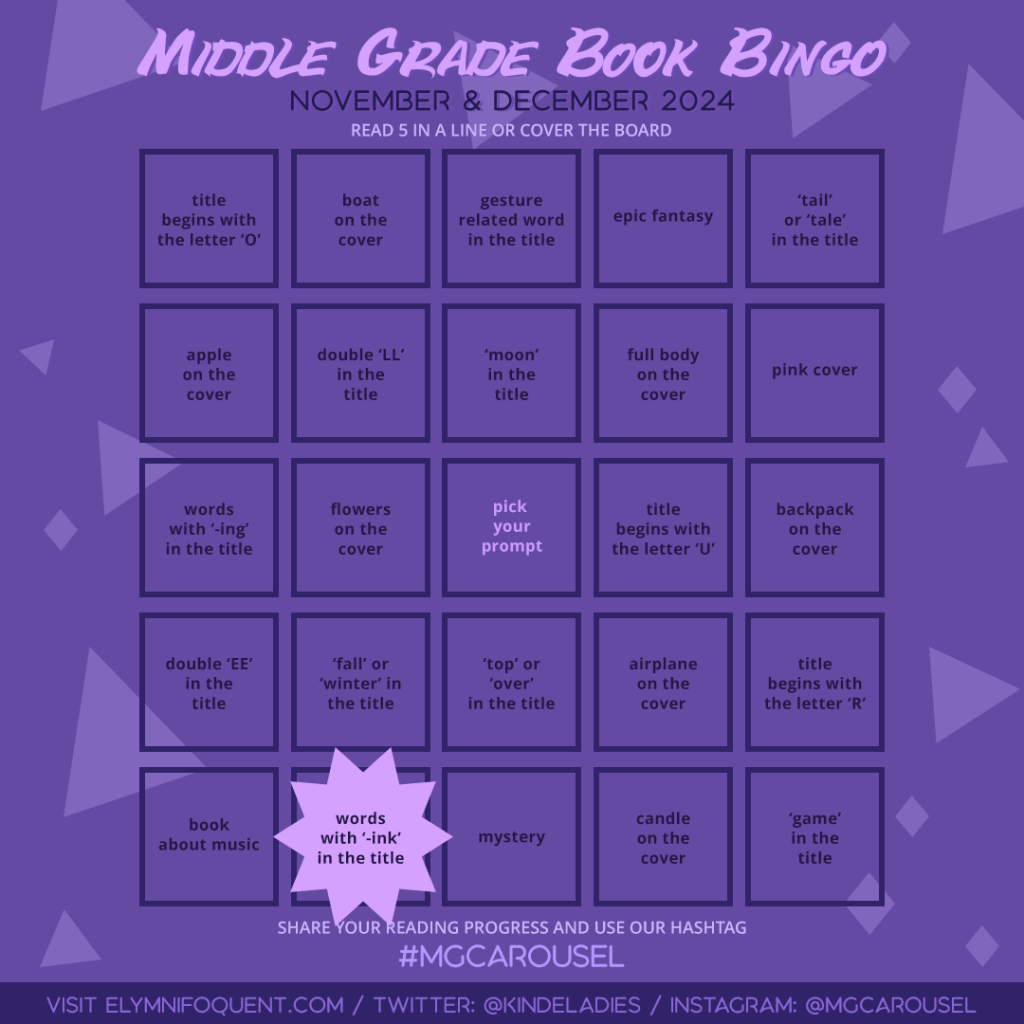Middle Grade Book Bingo card highlighting Square E2: words with 'ink' in the title.
